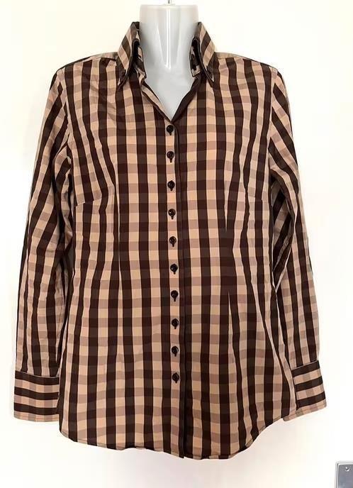 Cavallaro Napoli geblokte blouse maat 38, Kleding | Dames, Blouses en Tunieken, Zo goed als nieuw, Maat 38/40 (M), Bruin, Ophalen of Verzenden