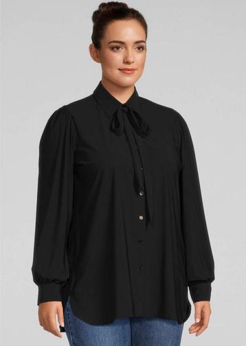 Nwe zwarte Plusbasics blouse met strikje en pofmouwen mt 50 beschikbaar voor biedingen
