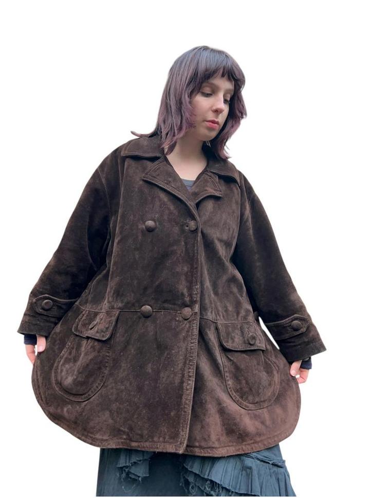 Vintage bruine suède leren jas – gevoerd – made in Italy, Kleding | Dames, Jassen | Winter, Zo goed als nieuw, Maat 46/48 (XL) of groter