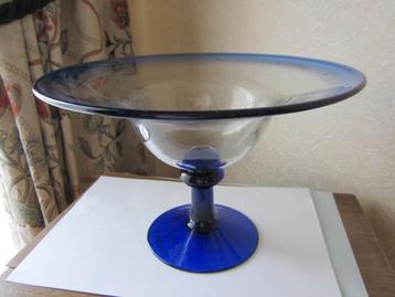 Mondgeblazen tazza - schaal op voet -  kobaltblauw en helder beschikbaar voor biedingen