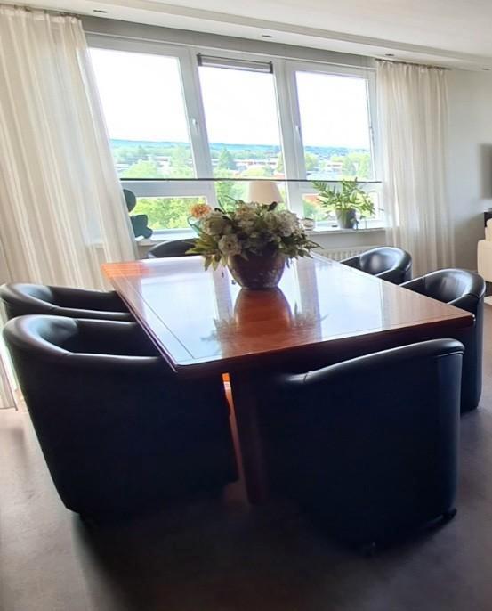 Luxe massief Kersenhouten vergadertafel / eettafel + 8 lere, Huis en Inrichting, Complete eetkamers, Ophalen of Verzenden