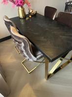 Eettafel zwart met goud onderstel, Huis en Inrichting, Tafels | Eettafels, Ophalen, Gebruikt, 50 tot 100 cm, Metaal