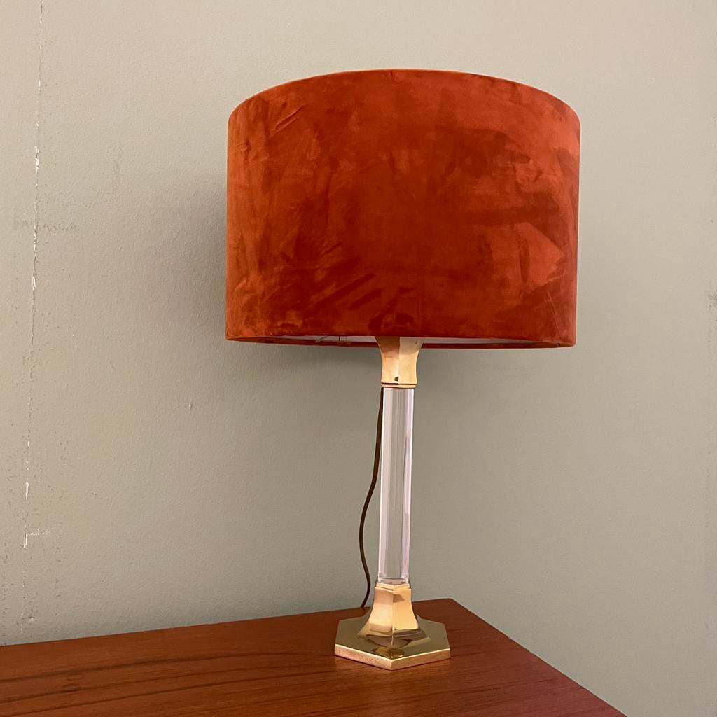 Vintage lamp met kap caravell design plexiglas  mesing jaren, Ophalen, ., 2de hands, Zo goed als nieuw