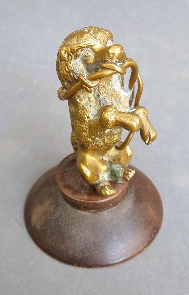 Om 1900 Bronzen Beeldje Hond Poedel met looplijn in de mond, Antiek en Kunst, Antiek | Koper en Brons, Ophalen of Verzenden, Brons