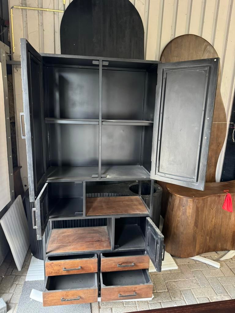 Wandkast mangohout staal 190x90x45 cm, Huis en Inrichting, Ophalen, Met deur(en), Overige materialen, Nieuw