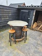 Stamtafel met 5 krukken, tuin, Tuin en Terras, Ophalen, Gebruikt, Hout