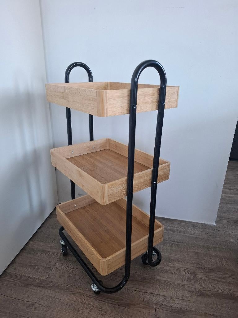 Bamboe trolley – 83,5 x 44,5 x 33,5 cm – Badkamer Keuken, Overige typen, Minder dan 100 cm, 25 tot 50 cm, 50 tot 100 cm