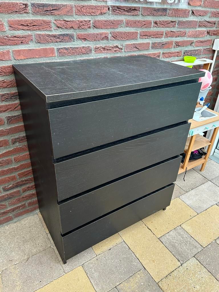 Ikea MALM Ladekast zwartbruin 80x100 cm met 4 lades, Huis en Inrichting, Kasten | Ladekasten, Ophalen, Gebruikt, 100 tot 150 cm