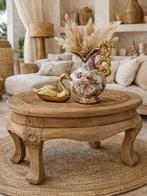 Ibiza Style Salontafel Hout met Rotan Blad, Gebruikt, Minder dan 50 cm, Ovaal, Overige houtsoorten