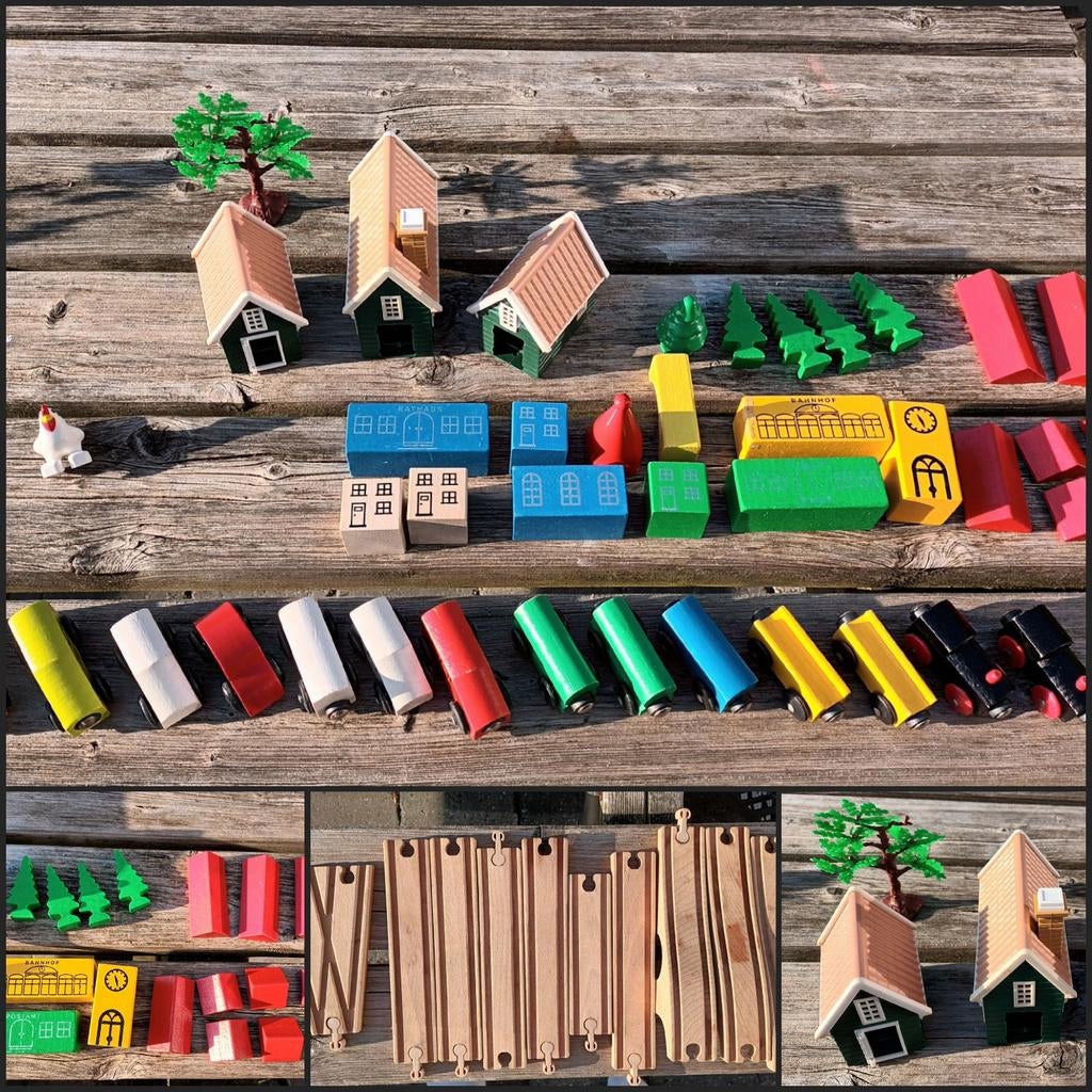 Houten treinbaan met treintjes en meer, Ophalen, Gebruikt, Overige merken