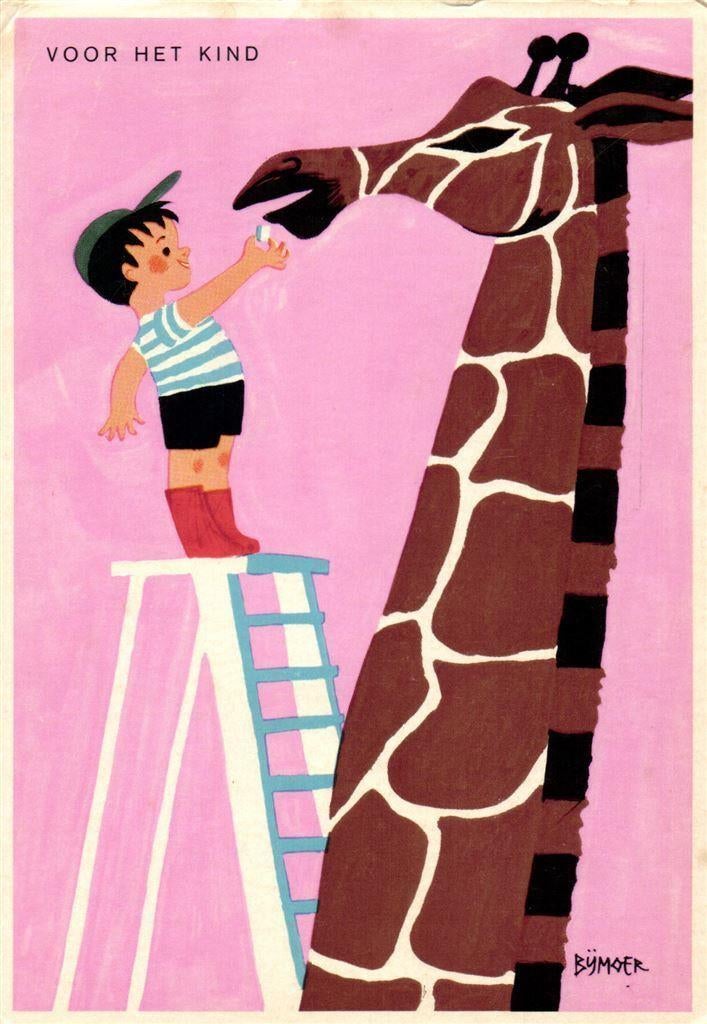 Voor het kind - giraffe met jongetje - Bijmoer - 1971 gelope, Ophalen of Verzenden, Voor 1920, Gelopen, Kinderen