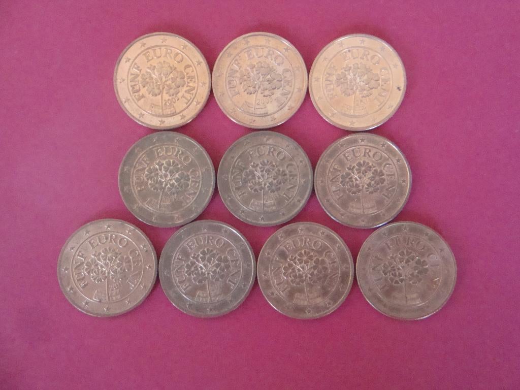 Setje munten vijf Eurocenten Oostenrijk 2002 / 2017., Postzegels en Munten, Munten | Nederland, Verzenden, Koningin Beatrix, 5 cent