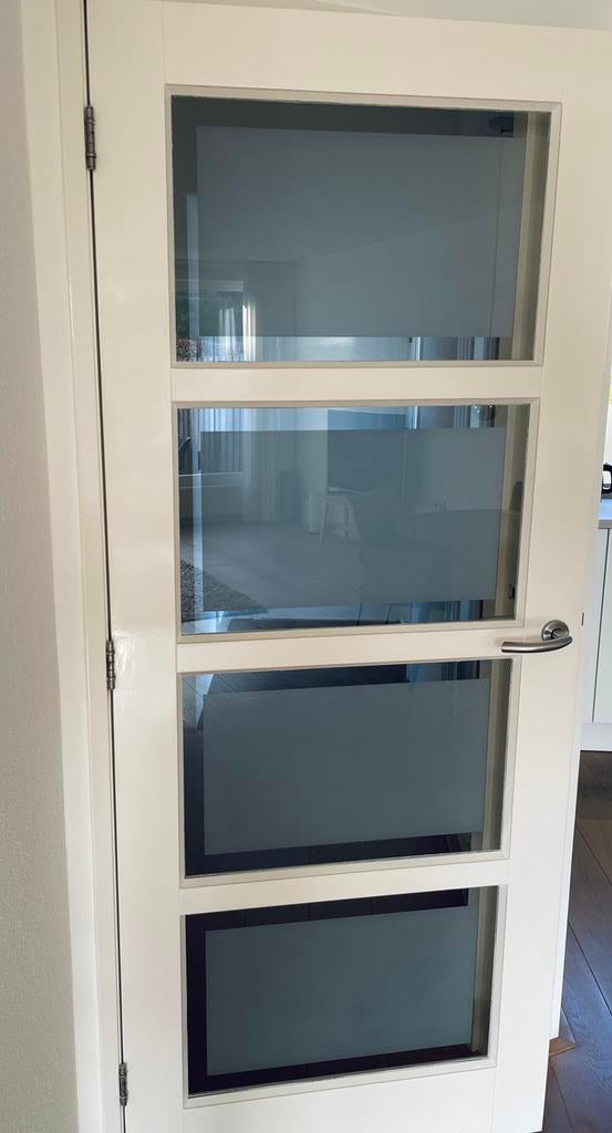 Stompe binnendeur, met gezandstraald glas, linksdraaiend, Doe-het-zelf en Verbouw, Deuren en Horren, Ophalen, Gebruikt, 80 tot 100 cm