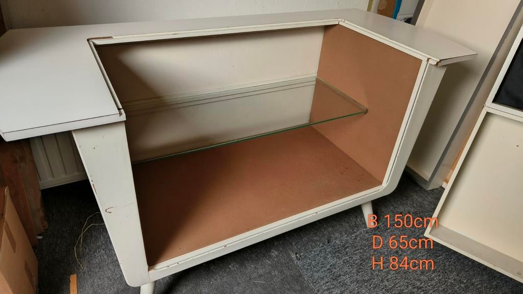 Vintage witte dressoir/ toonbank met vitrine, Ophalen, Gebruikt, 25 tot 50 cm, Minder dan 100 cm