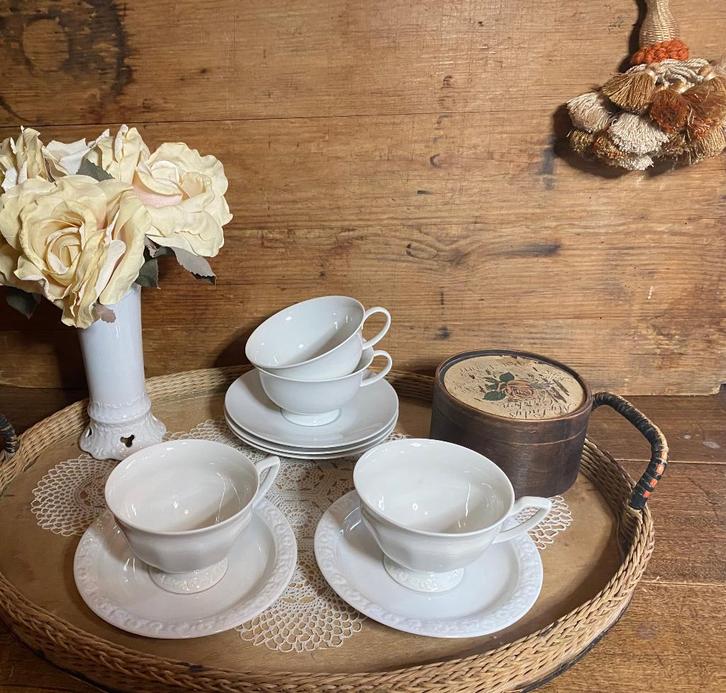 4 kop en schotel Rosenthal Maria wit *Nous Deux*, Antiek en Kunst, Antiek | Servies los, Ophalen of Verzenden