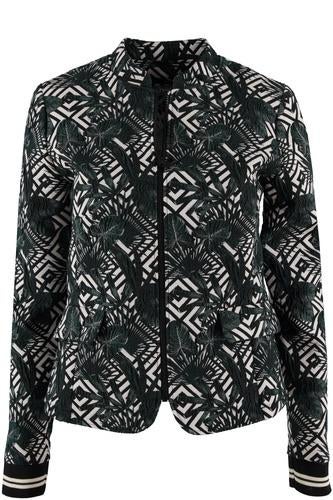 Geisha jasje/blazer, groen/wit met bladprint, maat 40/L, Maat 38/40 (M), Geisha, Ophalen of Verzenden, Zo goed als nieuw