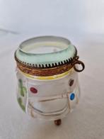 Gedecoreerd glazen potje met geslepen deksel, Ophalen of Verzenden