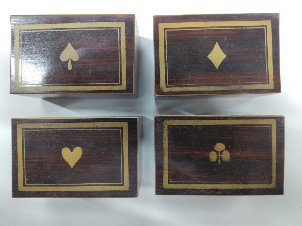 Vier houten doosjes met benen fiches, Antiek en Kunst, Antiek | Speelgoed, Ophalen of Verzenden