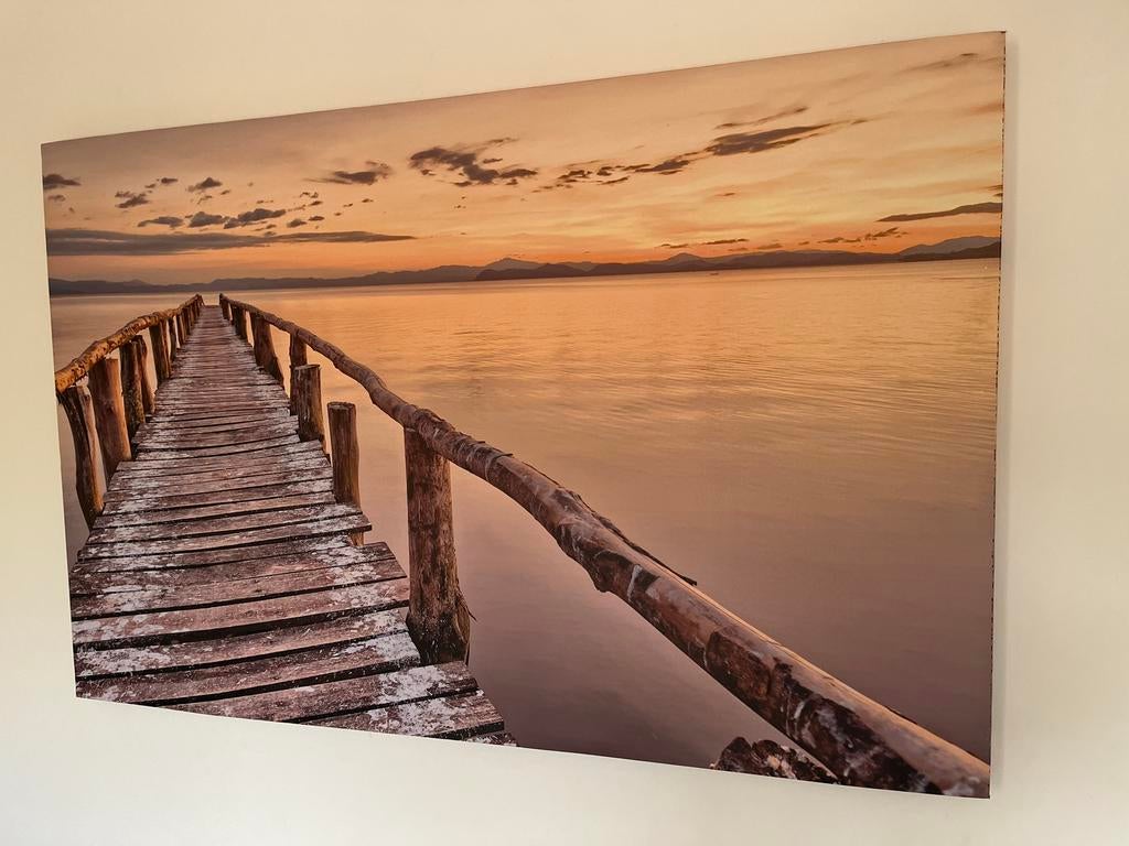 Canvas schilderij 115 x 75 cm zachtroze pier water, Huis en Inrichting, Woonaccessoires | Schilderijen, Tekeningen en Foto's, Ophalen of Verzenden