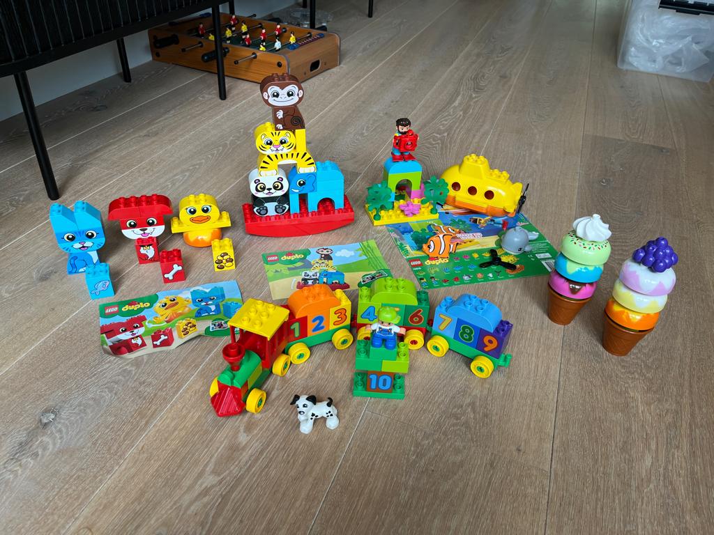 5 Duplo sets voor 2+jaar ijsjes,submarine,2xdieren,trein, Ophalen of Verzenden, Zo goed als nieuw, Duplo