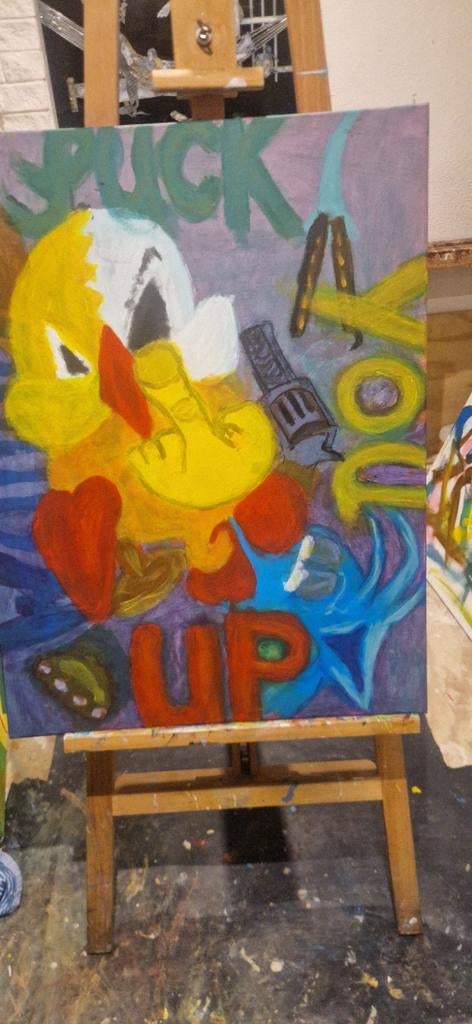 Eend Schilderij - 'Spuck You Up', Antiek en Kunst, Ophalen of Verzenden