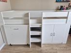 Halfhoogslaper met uitschuifbaar bureau en kastje, Ophalen, 85 tot 100 cm, Zo goed als nieuw, Hoogslaper of Stapelbed