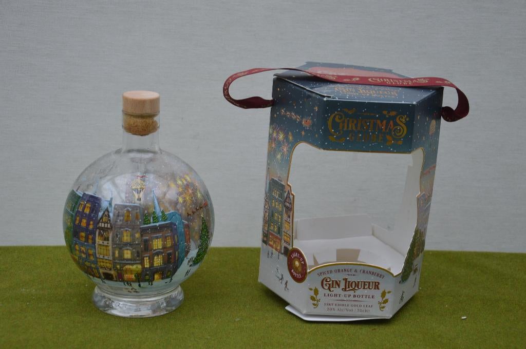Kerst fles Globe with light up bottle in doos zonder likeur, Ophalen of Verzenden, Gebruikt