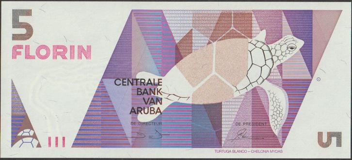 Aruba 5 florin 1990 aUNC p.6a (# 86), Postzegels en Munten, Bankbiljetten | Amerika, Los biljet, Midden-Amerika, Verzenden