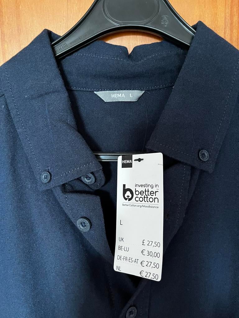 Donkerblauw overhemd Hema, maat L, Ophalen of Verzenden, Nieuw, Blauw, Halswijdte 41/42 (L)