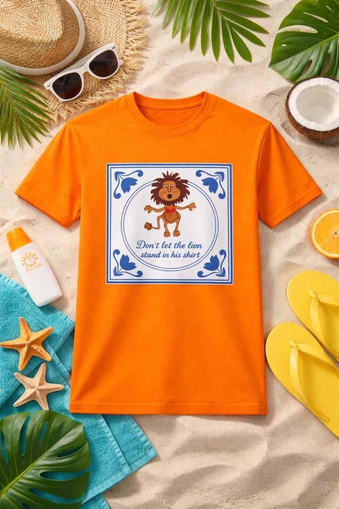 Partij oranje heren t-shirts met leeuwen slogan koningsdag, NHP International, Ophalen of Verzenden, Info@nhp-international.com