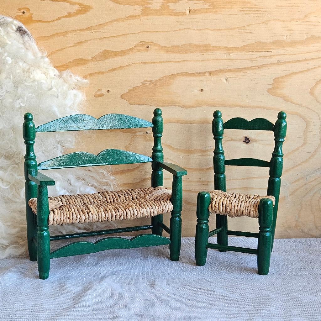 Set miniatuur meubeltjes bankje met stoel, Overige typen, Ophalen of Verzenden, Zo goed als nieuw, Nvt