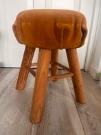 Oker geel houten krukje / poefje, Ophalen, Gebruikt, Hout