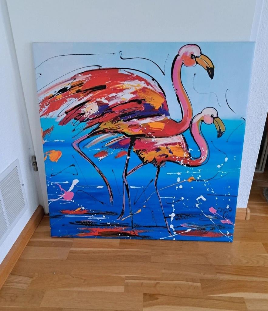 Leuke tuinposter flamingo's, Ophalen, Zo goed als nieuw