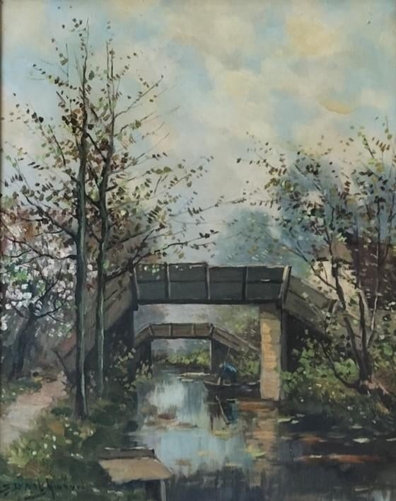 S. Daalmeijer Giethoorn bruggetjes oud antiek schilderij, Antiek en Kunst, Kunst | Schilderijen | Klassiek, Ophalen of Verzenden
