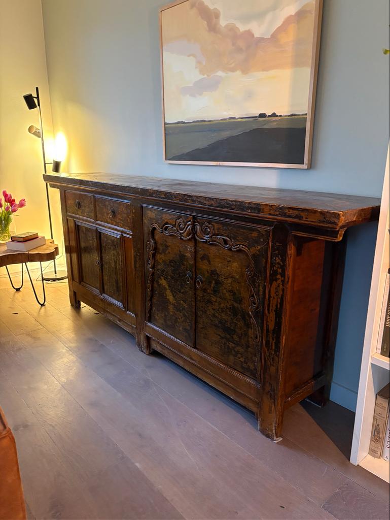 Antiek dressoir - 230 cm breed, Huis en Inrichting, Kasten | Dressoirs, Gebruikt, Ophalen of Verzenden, 200 cm of meer, Met lade(s)