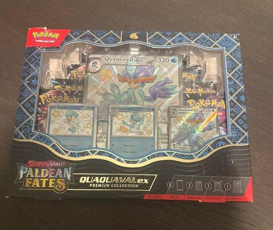 Pokémon Paldean Fates Quaquaval ex Premium Collectie, Ophalen of Verzenden, Nieuw, Overige typen