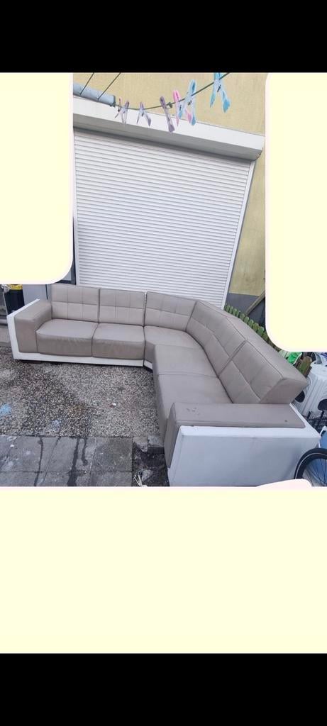 L-vormige bank - Beige/Wit. Zie Foto's!!!, Gebruikt, 300 cm of meer, Ophalen of Verzenden, Overige materialen