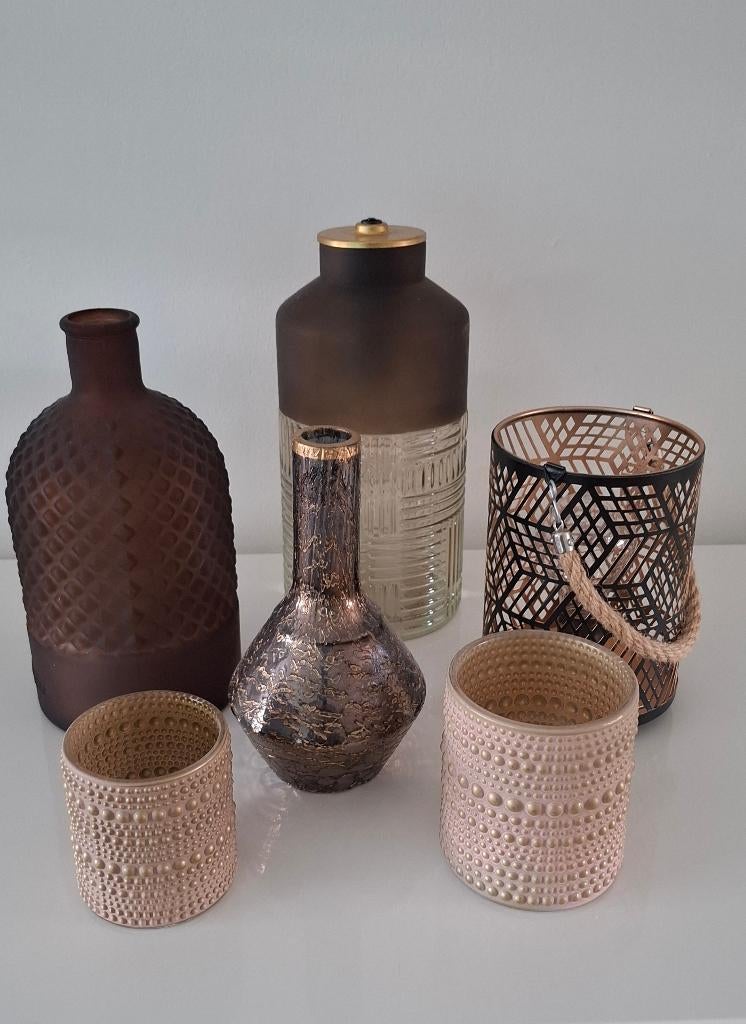 Woondecoratie / accessoires / vazen / lampen. Bruine set!, Huis en Inrichting, Woonaccessoires | Vazen, Overige kleuren, Ophalen of Verzenden