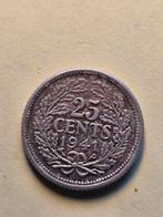 Zilveren 25 Cent Wilhelmina 1941, Zilver, 25 cent, Ophalen of Verzenden, Koningin Wilhelmina
