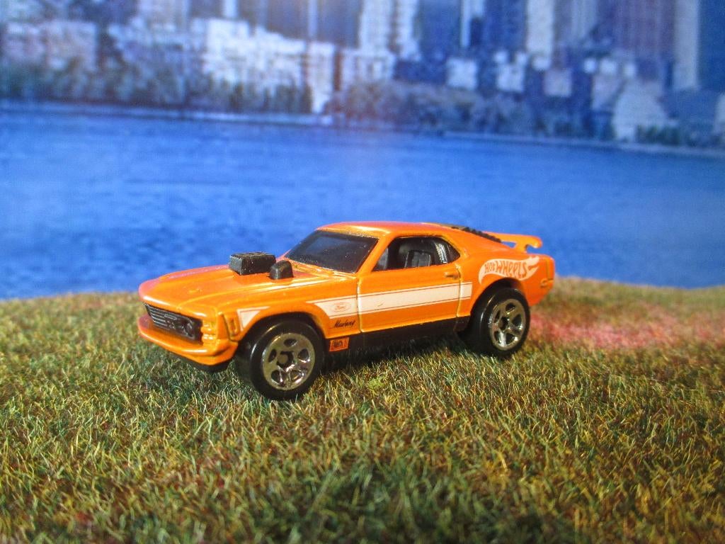 1970 Ford Mustang Mach 1 Hot Wheels oranje + WITTE striping, Ophalen of Verzenden, Zo goed als nieuw, Auto