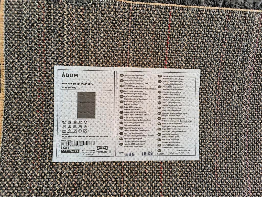IKEA ÅDUM Vloerkleed - Grijs, 200x300 cm, Modern, Comfortabel, Gebruikt, 200 cm of meer, Ophalen of Verzenden