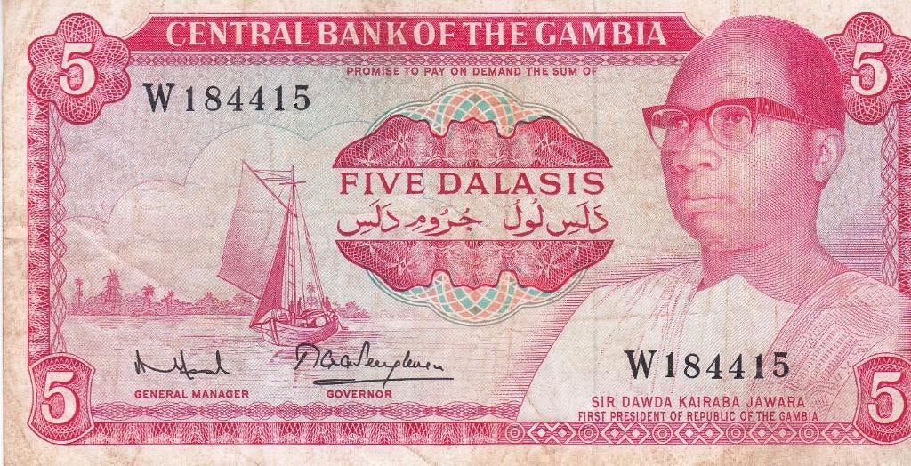 BANK  OF  GAMBIA  1987- 90 FIVE DALASIS, Ophalen of Verzenden, Overige landen