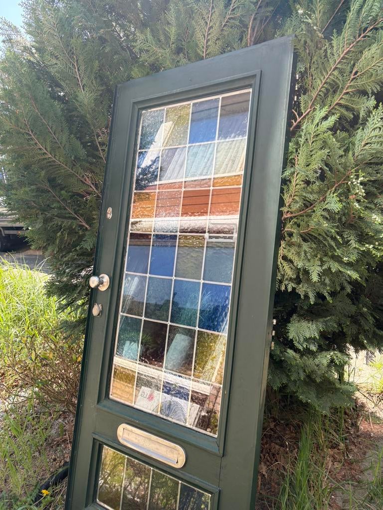 Voordeur met glas in lood, Ophalen, Gebruikt, Buitendeur, 200 tot 215 cm