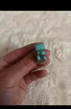 Vintage modernist ring met turquoise stenen, Sieraden, Tassen en Uiterlijk, Ringen, Gebruikt, 19 tot 20, Ophalen of Verzenden