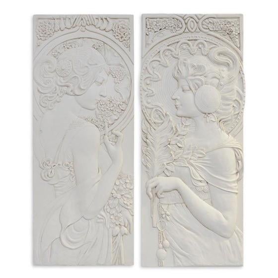 Twee Art Nouveau reliëfs van vrouwenfiguren, Antiek en Kunst, Kunst | Beelden en Houtsnijwerken, Ophalen of Verzenden