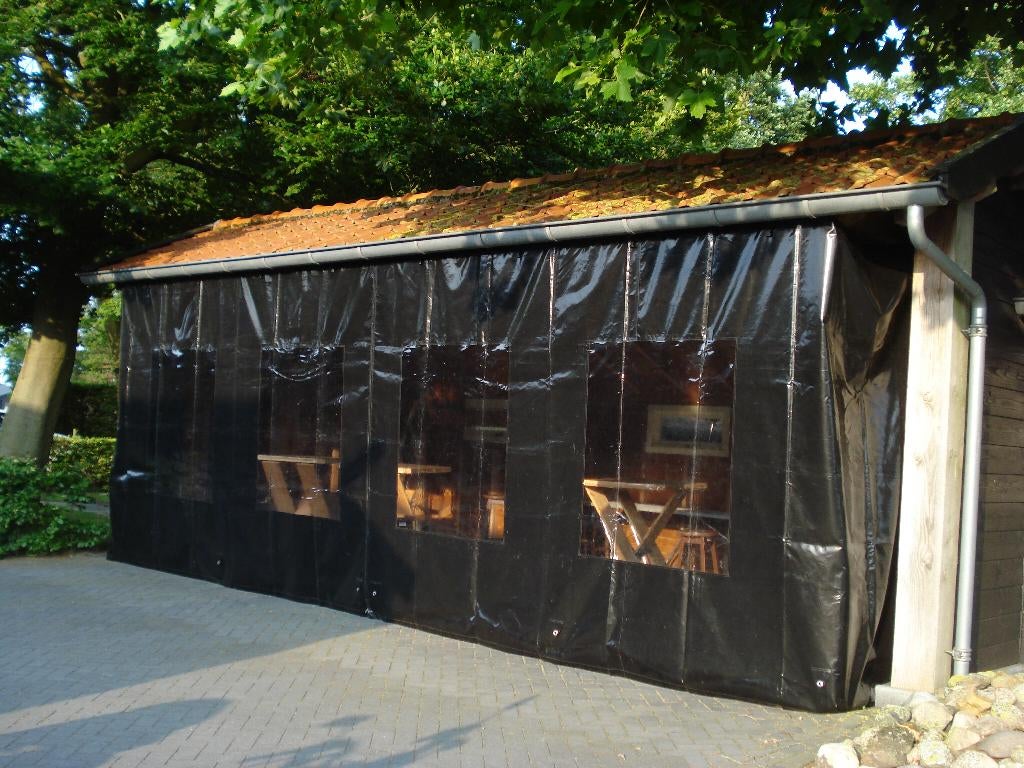 2x PVC zeilen totale afm. B950 x H277 met rits + 4 ramen, Tuin en Terras, Overkappingen, Ophalen, Gebruikt, Veranda