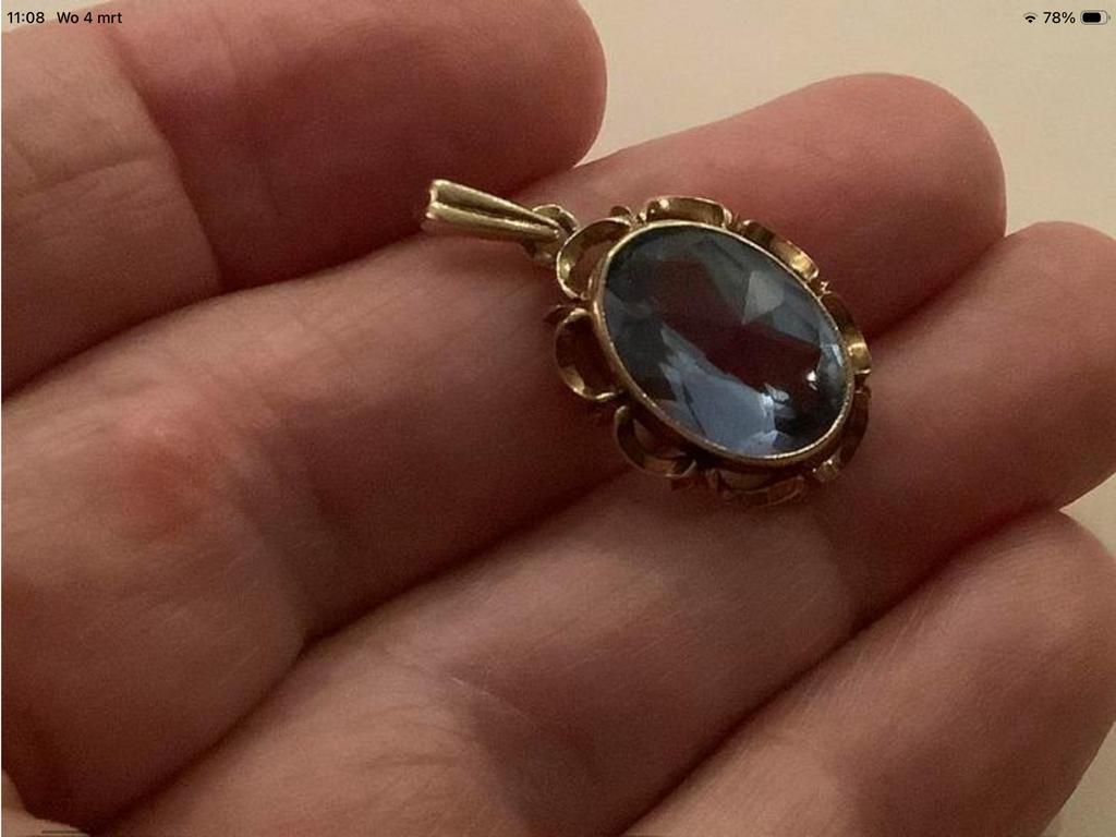 Antieke gouden Kettinghanger edelsteen Aquamarijn 14 k goud, Sieraden, Tassen en Uiterlijk, Overige voorstellingen, Verzenden