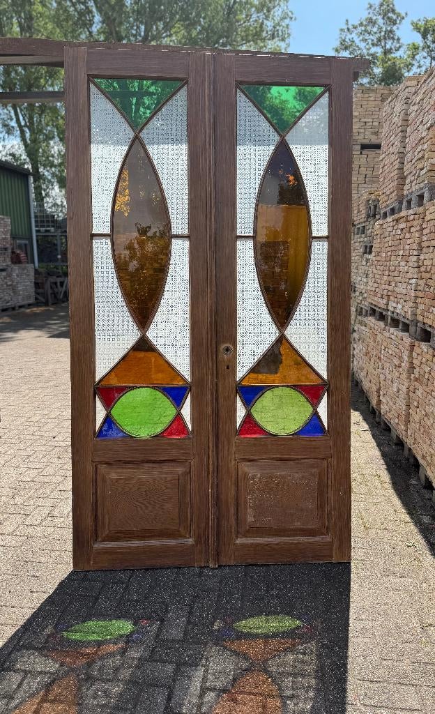 Prachtige set openslaande deuren met gekleurd glas 244x135cm, Ophalen