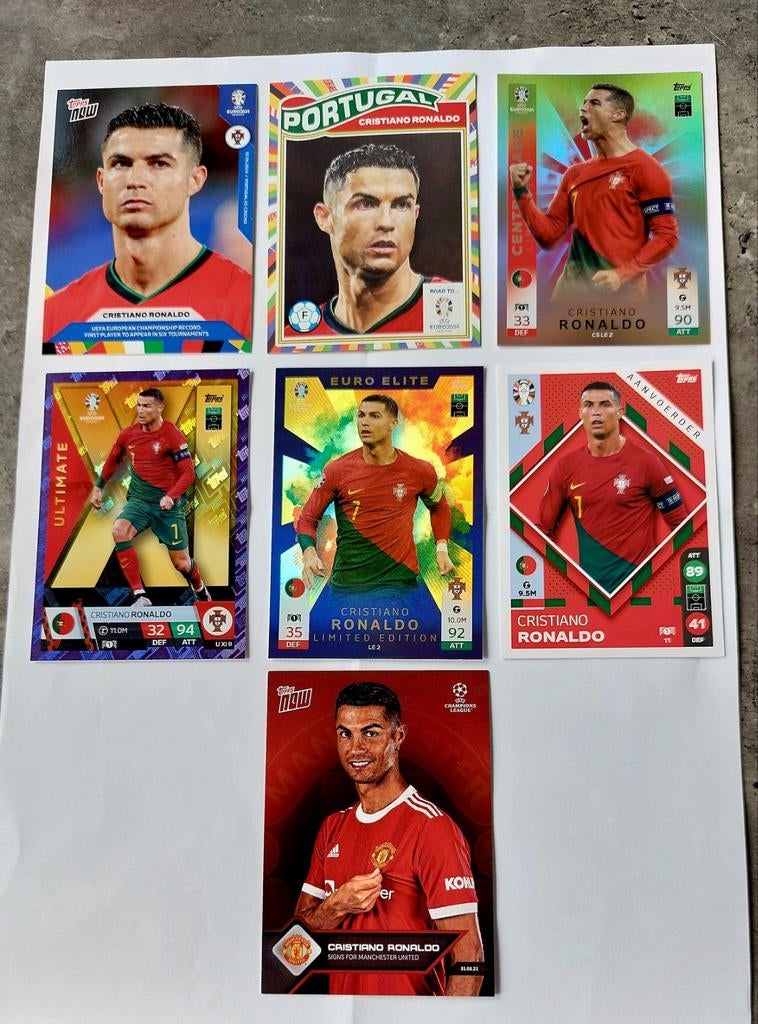 Cristiano Ronaldo Voetbal Kaart Collectie - 7 Kaarten, Verzamelen, Ophalen of Verzenden, Zo goed als nieuw, Buitenlandse clubs