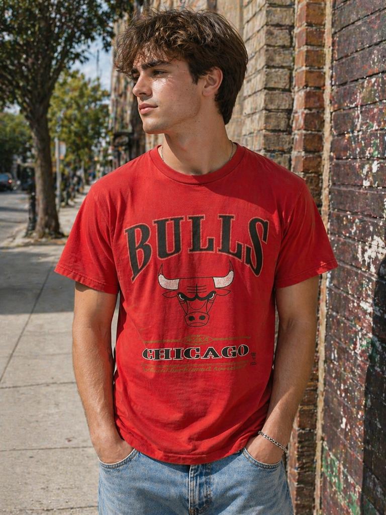 Chicago Bulls Red Lee Sports t-shirt vintage | M, Ophalen of Verzenden, Zo goed als nieuw, Maat 48/50 (M), Rood